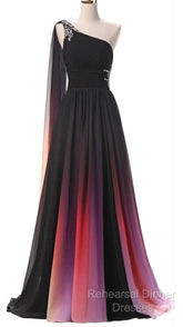 Chiffon A-Line Gradient One Shoulder Evening Dress, Chiffon Semi Formal Prom Dress Party Dress